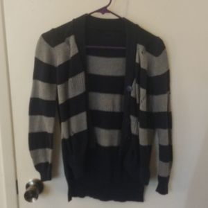 Blue/grey striped, button down sweater